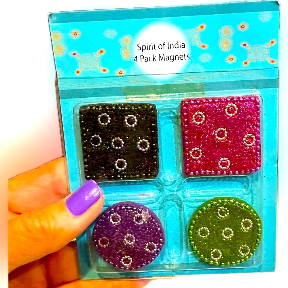 VTG 2005 SPIRIT OF INDIA LAC MAGNETS REFRIGERATOR FRIG DECOR SET OF 4 SEALED